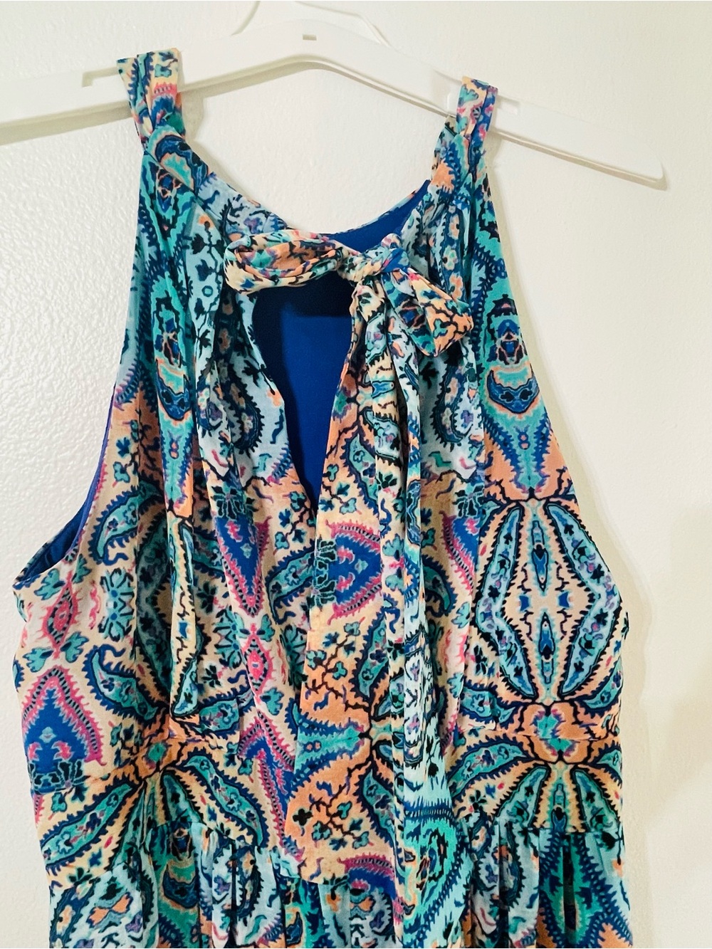 Eliza J Tioma Paisley Halter Maxi Dress Blue Coral Print Open Back Size 10 - Picture 5 of 5